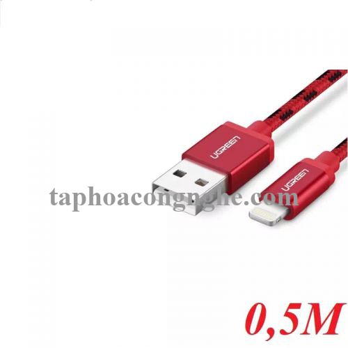 Ugreen 40478 0.5M màu Đỏ Cáp Lightning sạc + truyền dữ liệu cho iPhone US247 30040478